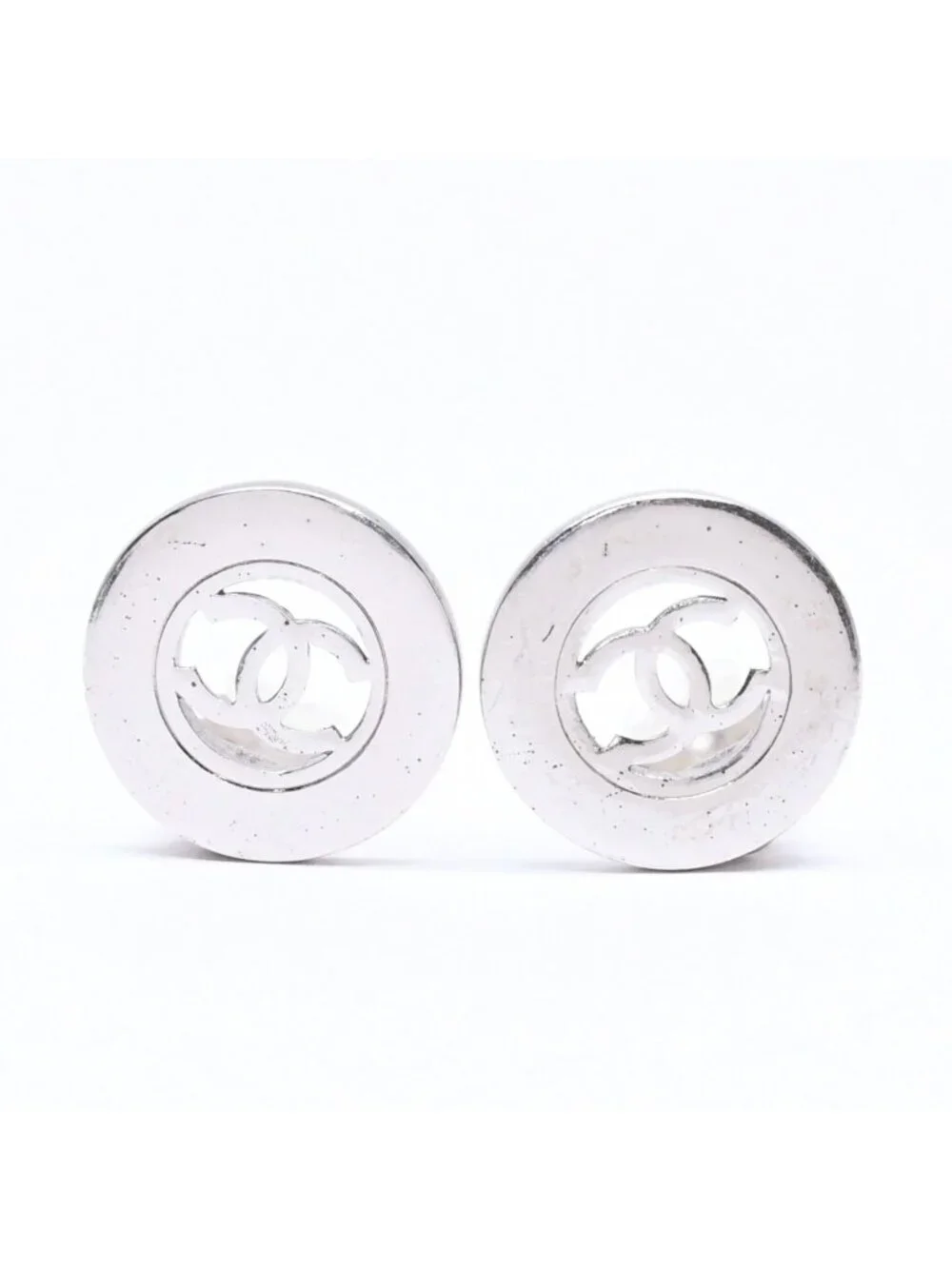 Chanel Vintage CC Logo Earrings 97 Metal Silver